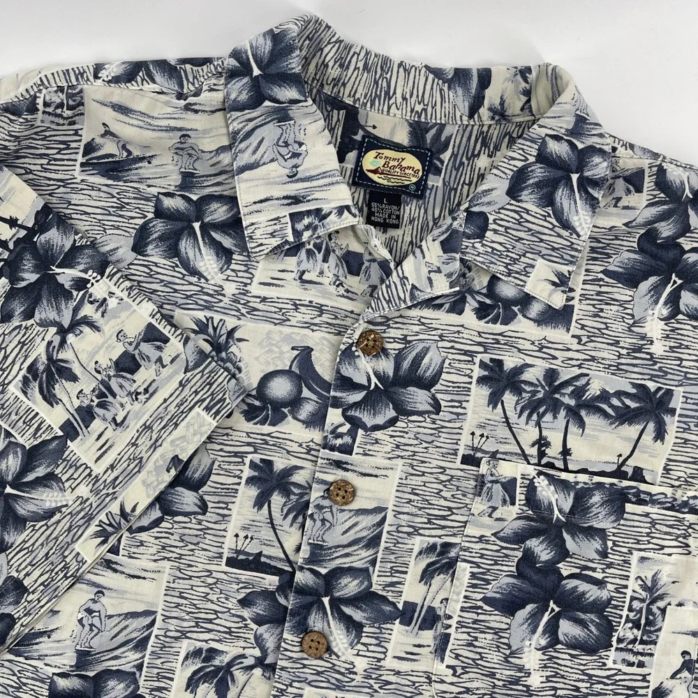 Tommy Bahama Mens Large Hawaiian Shirt Tropical‎ Print Short Sleeve Button Up